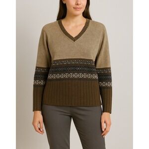 Fashion Bug Fair Isle Knit Sweater Women's Size M Brown Nordic Winter Pullover